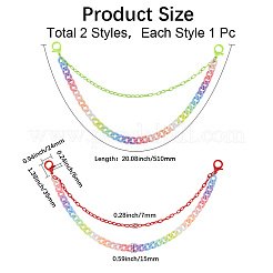 パンツ用樹脂製2層チェーンベルト2本（475~550色）  ミックスカラー  1mm  [1]個/スタイル&nbsp;AJEW-GF0011-20C