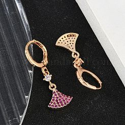 真鍮マイクロパヴェキュービックジルコニアフレンチフックピアス  ラックめっき  長持ちメッキ  鉛フリー＆カドミウムフリー  ファン  ゴールドカラー  30x10.5mm&nbsp;EJEW-K300-16G
