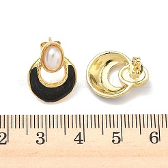 楕円形とフラットラウンドい真鍮エナメルスタッドピアス  absプラスチックパール  ラックめっき  カドミウムフリー＆鉛フリー  長持ちメッキ  ゴールドカラー  ミックスカラー  17x13.5mm&nbsp;EJEW-P341-02G