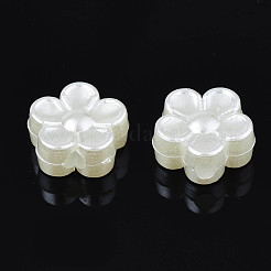 ABSプラスチックパール調ビーズ  花  乳白色  8.5x8.5x4mm  穴：1.8mm&nbsp;X-OACR-S020-14