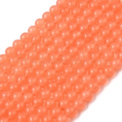天然石&染め加工マレーシアジェイドビーズ連売り  ラウンド  サンゴ  6mm  穴：0.8mm  約64個/連  15インチ&nbsp;G-A146-6mm-A07-01
