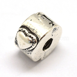 合金ヨーロピアンスタイルクラスプ  ハートを持つ列  アンティークシルバー  13x11x6.5mm  穴：3mm&nbsp;PDLC-R001-22AS