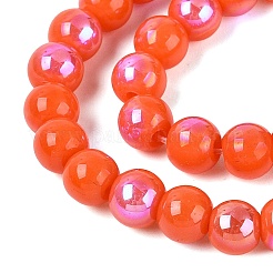 電気メッキオペークガラスビーズ連売り  ラウンド  虹メッキ  半分メッキ  レッドオレンジ  6~6.5mm  穴：0.8~1mm  約67~72個/連  14.57~15.35インチ（37~39cm）&nbsp;EGLA-Q132-6MM-01C-04