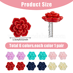 6ペア6色の3Dフラワーポリマークレイスタッドピアス、304ステンレススチールピン付き  ミックスカラー  12.5x14mm  1ペア/カラー&nbsp;EJEW-FI0003-13
