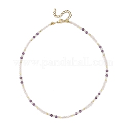天然ローズクォーツのファセットカットラウンドビーズネックレス  ゴールドカラー  15.35インチ（39cm）&nbsp;NJEW-JN06430-03