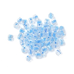 69個のガラスシードビーズ  キューブ  多面カット  ドジャーブルー  4.5x4.5x4.5mm  穴：1mm&nbsp;LS-GLAA-Q120-01F