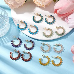 7ペア 7スタイル 銅線で包まれた宝石スタッドピアス 女性用  25.5~27x5mm  1ペア/スタイル&nbsp;EJEW-JE05842