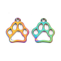 レインボーカラーアロイペンダント  カドミウムフリー＆ニッケルフリー＆鉛フリー  犬の足跡チャーム  19x16x1mm  穴：2mm&nbsp;PALLOY-S180-265-NR