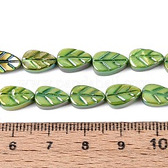 天然淡水貝の彫刻ビーズ連売り  葉  染め  ABカラー  ライムグリーン  10x6~6.5x2~4mm  穴：0.6~0.7mm  約36個/連  14.17インチ（36cm）&nbsp;SHEL-N038-25C