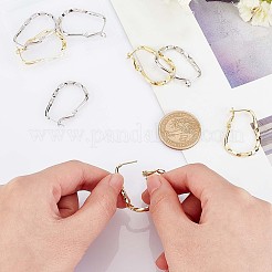 4ペア2色のツイストティアドロップハギーフープピアス  本物の金メッキと本物のプラチナメッキ  33.5x22.5x3mm  ピン：0.8mm  2ペア/カラー&nbsp;EJEW-GA0001-03