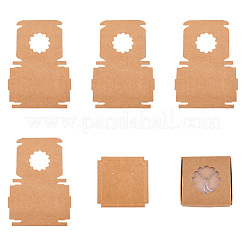 正方形のクラフト紙ジュエリー収納ボックス  ネックレス イヤリング ギフトケース 窓付き  花  6x6x1cm  窓：35mm&nbsp;CON-TAC0001-04A