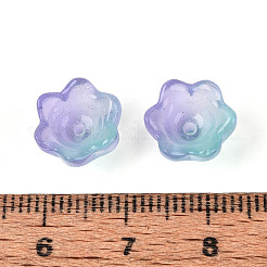 透明なツートンカラーのスプレー塗装ガラスビーズキャップ  花  淡いターコイズ  7x11.5x11.5mm  穴：0.8~1.4mm  約1950~2000個/袋&nbsp;A-GLAA-Q089-002B-002