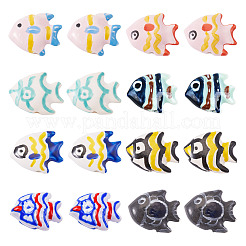 16 個 8 色の手作り磁器ビーズ  手描きの陶器ビーズ  ファミーユは磁器バラ  魚  ミックスカラー  18~22x16.5~22.5x6.5~10.5mm  穴：1.2~2.5mm  2個/カラー&nbsp;PORC-TA0001-19
