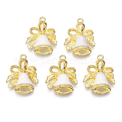 ライトゴールドメッキ合金チャーム  エナメル  鐘  クリスマスのために  ホワイト  21x16x3.5mm  穴：1.2mm&nbsp;PALLOY-L228-007G