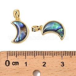 天然パウアシェルの三日月チャーム  真鍮のセッティングで  18KGP本金メッキ  15x10x4mm  穴：4.5x2mm&nbsp;KK-G538-18G
