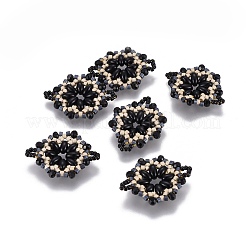 MIYUKI＆TOHO手作り日本のシードビーズリンク  織機模様  花  ブラック  24~25.6x19~19.2x3.2~3.6mm  穴：1.5~1.6mm&nbsp;SEED-E004-H06