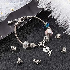 チベットスタイルの合金チューブベイル  ループベイル  混合図形  アンティークシルバー  6~12.5x5~14x3~10mm  穴：1.5~5.5mm  内径：2~5mm  約27種類/ 130個&nbsp;TIBEB-NB0001-09AS