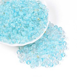 ベーキングペイント透明ガラスビーズ  ラウンド  空色  6mm  穴：1.2mm  約1607個/ポンド&nbsp;DGLA-T004-08E