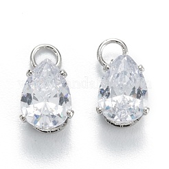 真鍮クリアキュービックジルコニアチャーム  長持ちメッキ  ティアドロップ  プラチナ  9.5x5x4.5mm  穴：2mm&nbsp;ZIRC-G170-13P
