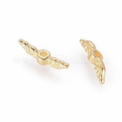 チベット風合金ビーズ  鉛フリー＆カドミウムフリー  天使の翼  ゴールドカラー  12x3x3mm  穴：1.5mm  約2700~2800個/1000g&nbsp;TIBEB-S039-036G-RS