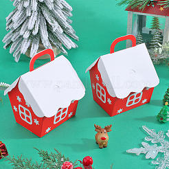 クリスマス折りたたみギフトボックス12個  ハンドル付きの家の形  ギフトラッピングバッグ  プレゼント用キャンディークッキー  レッド  10.3x10.6x12.4cm&nbsp;CON-SP0001-03