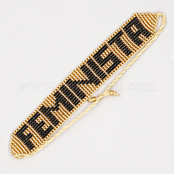 女性用ガラスシードビーズ編みビーズブレスレット  フェミニスタという言葉  ゴールド&nbsp;UA0334