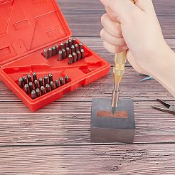 合金鋼スタンプ  真鍮製ハンドル付き  レザークラフトツール  アルファベットと数字  ガンメタ色  28.5~170x7~15x7~15mm  38個/箱&nbsp;AJEW-WH0152-15
