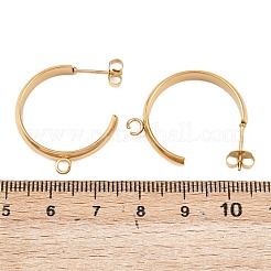 304ステンレススチールスタッドピアス金具  C字型  カン付き  ゴールドカラー  27x4mm  穴：2.5mm&nbsp;STAS-C160-01B-G