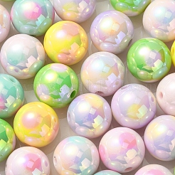 UVメッキレインボー虹色アクリルビーズ  ツートン  ラウンド  ミックスカラー  16mm  穴：3mm&nbsp;OACR-K003-004