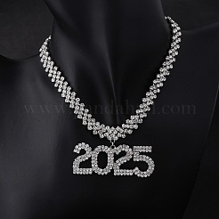 真鍮フルクリスタルラインストーンペンダントネックレス2025個（女性用）  プラチナ  11.61インチ（29.5cm）&nbsp;LS-NJEW-Q005-01P