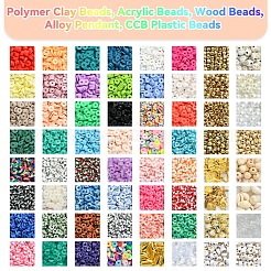 DIYイヤリング/ブレスレットキット  ポリマー粘土ビーズを含む  アクリルビーズ  ウッドビーズ  合金ペンダント  CCBプラスチックビーズ  真鍮ボールチープとピアスフック  弾性水晶の線  ミックスカラー  6x0.5~1mm  穴：1.8mm  48色  7 G /カラー  336グラム&nbsp;DIY-FS0007-90