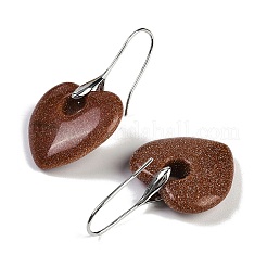 天然石ダングルピアス  ラックメッキ真鍮ピアスフック付き  カドミウムフリー＆鉛フリー  ハート  40x23mm&nbsp;EJEW-C119-03P