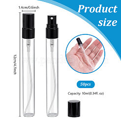ガラス製の空のスプレーボトル50個  アルミキャップで  ブラック  1.4x12cm  容量：10ml（0.34fl.oz）&nbsp;CON-PH0003-35A