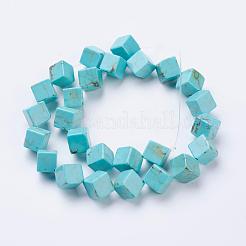 天然マグネサイトビーズ連売り  染め  キューブ  ダークターコイズ  10x10x10mm  穴：1mm  約26個/連  15インチ&nbsp;TURQ-K003-20B