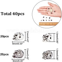 チベット風合金ビーズ  スカル  ガンメタ色＆プラチナ  11x9x10mm  穴：1.5mm  2色  20個/カラー  40個/箱&nbsp;PALLOY-GA0001-04