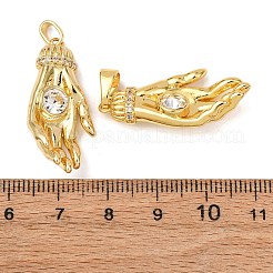 真鍮の舗装キュービックジルコニアペンダント  ヤシのチャーム  ゴールドカラー  31.5x14.5x7mm  穴：7x4mm&nbsp;KK-G543-02G-02