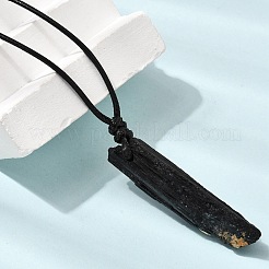 天然のブラックトルマリンの原石を使用したペンダント、調節可能なワックスコードネックレス（女性用・男性用）  31.02インチ（78.8cm）&nbsp;GG-CBA7610-12