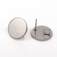 変色しにくい304ステンレススチールスタッドピアス金具  フラットラウンド  ステンレス鋼色  15mm  穴：4mm  ピン：0.7mm&nbsp;STAS-G224-20P
