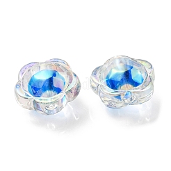 UVメッキレインボー虹色アクリルビーズ  ツートンカラーの二層ビーズ  花  ドジャーブルー  12x12.5x8.5mm  穴：2.5mm&nbsp;OACR-A014-03E