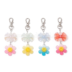 笑顔の花と蝶結びのアクリルペンダントデコレーション4個  合金回転式ナスカン付き  ミックスカラー  98mm&nbsp;HJEW-JM03857