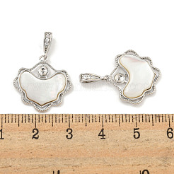天然淡水シェルのペンダント  真鍮製のハートチャーム  プラチナメッキ  18x18x3mm  穴：1.5mm&nbsp;KK-S386-17P-01