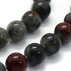 天然のアフリカブラッドストーンビーズ連売り  ヘリオトロープ石ビーズ  ラウンド  10mm  穴：1mm  約38個/連  14.9インチ（38cm）&nbsp;X-G-G763-08-10mm