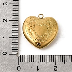 304ステンレスペンダント  花のチャーム付きハート  イオンプレーティング（ip）  ステンレス鋼色  20.5x20x6mm  穴：2mm&nbsp;STAS-B128-11A-G