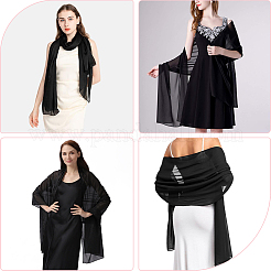 女性用シフォンショール  長方形  ブラック  1900x450x0.5mm&nbsp;AJEW-WH20077-042B