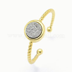 電気メッキ天然石ドゥルージーアゲートカフ指輪指輪  真鍮パーツ  ゴールドカラー  19mm  1.5~2.5mm&nbsp;RJEW-I052-04G