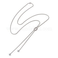304ステンレススチール製ベネチアンチェーンラリアットネックレス  電気メッキ合成非磁性ヘマタイトラウンドビーズチャーム付き  ステンレス鋼色  42.13インチ（107cm）&nbsp;NJEW-JN05886
