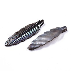 天然淡水シェルのペンダント  染め  刻まれた  羽  ミックスカラー  42~43x12~13x4.5mm  穴：1.5mm&nbsp;SHEL-R113-15