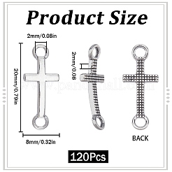 チベットスタイルの合金コネクターチャーム120個。  横方向のクロスリンク  アンティークシルバー  20x8x2mm  穴：2mm&nbsp;FIND-SC0007-92