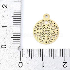 304ステンレススチールチャーム  フラワーチャーム付き中空フラットラウンド  14KGP本金メッキ  14.5x12x1mm  穴：1.4mm&nbsp;STAS-L022-470G