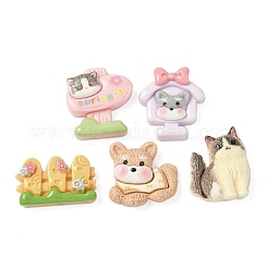 不透明樹脂デコデンカボション  猫の形と犬と手すり  ミックスカラー  15~23x19.5~24.5x6.5~8mm&nbsp;KY-G031-03